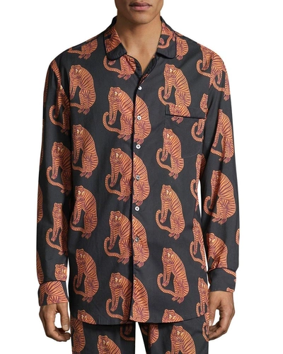Desmond & Dempsey Men's Tiger-print Lounge Shirt In Multi Pattern