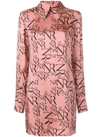 Nina Ricci Pink Silk All-over Shirt Dress. In Rosa+nero
