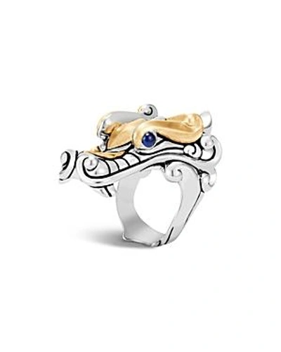 John Hardy Sterling Silver & 18k Yellow Gold Legends Naga With Blue Sapphire Eyes Ring In Multi/silver
