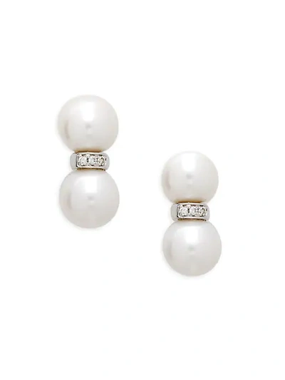Belpearl 14k Gold, 9.5mm Freshwater Pearl & Diamond Drop Earrings In White