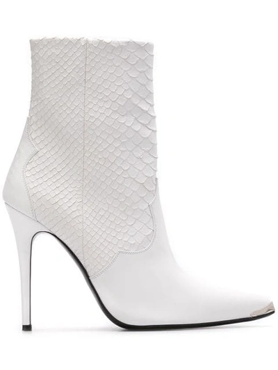 Amiri Pointed Toe Ankle Boots In White,animal Print