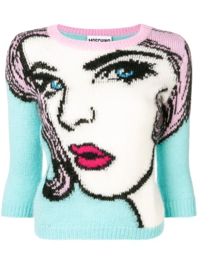 Moschino Printed Knitted Jumper - Blue