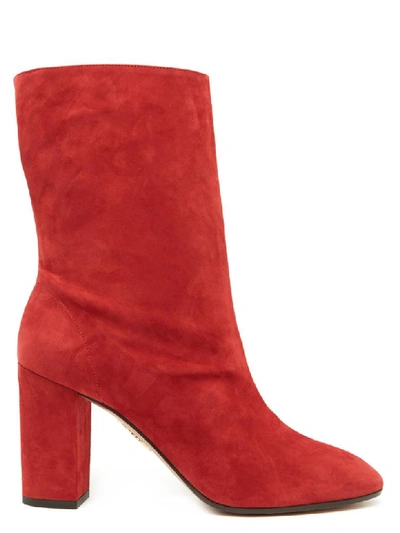 Aquazzura Boogie 85 Suede Ankle Boots In Red