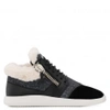 GIUSEPPE ZANOTTI - FABRIC AND LEATHER LOW-TOP SNEAKER WITH FAUX-FUR RUNNER,RW8000800217