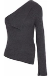 THEORY THEORY WOMAN HARMONY ONE-SHOULDER RIBBED WOOL-BLEND SWEATER DARK GRAY,3074457345619034307