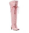 Gucci Leather-trimmed Logo-jacquard Over-the-knee Boots In Red