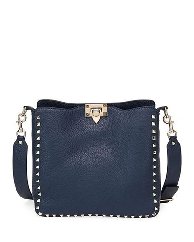 Valentino Garavani Rockstud Small Vitello Leather Hobo Bag In Pure Blue