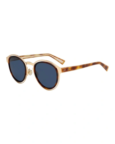 Dior Obscure Titanium Round Sunglasses In Gold