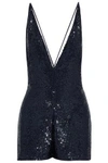 VALENTINO VALENTINO WOMAN OPEN-BACK SEQUINED SILK-CHIFFON PLAYSUIT NAVY,3074457345618763335