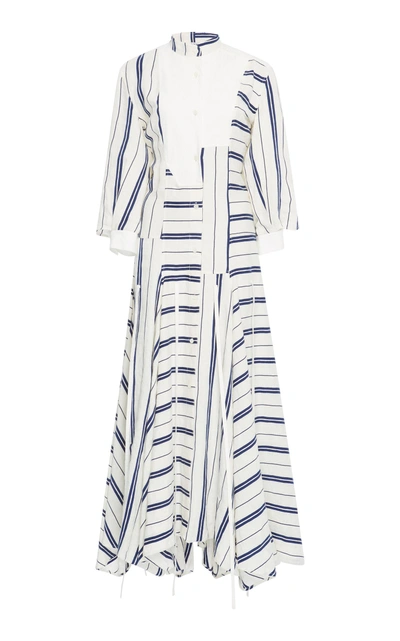 Loewe Asymmetric Striped Linen And Cotton-blend Maxi Dress