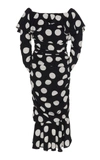 Dolce & Gabbana Ruched Polka-dot Stretch-silk Satin Midi Dress In Black/white