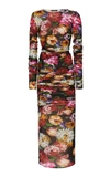 DOLCE & GABBANA FLORAL-PRINT RUCHED JERSEY MIDI DRESS,704692