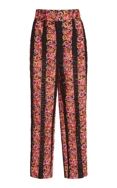 Dolce & Gabbana Rose Stripe Cropped Pants In Pink/black