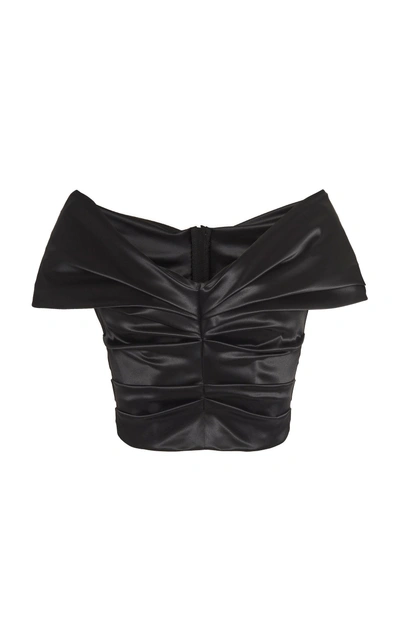 Dolce & Gabbana Off-the-shoulder Satin Cropped Top In Black