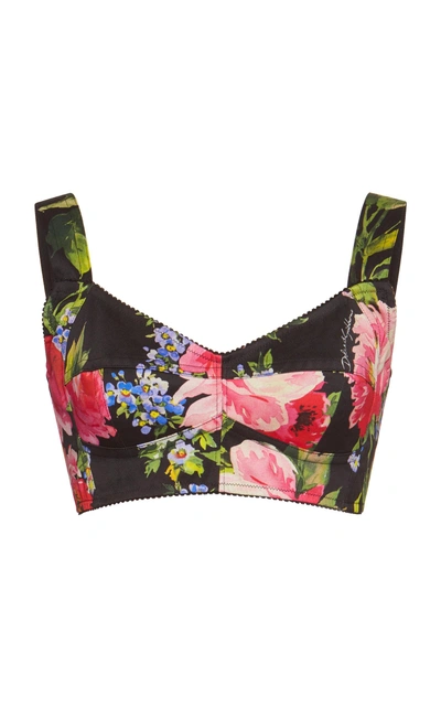 Dolce & Gabbana Printed Stretch Cotton Crop Top In Multicolor