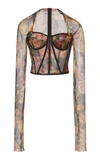 DOLCE & GABBANA CROPPED FLORAL-PRINT TULLE BUSTIER TOP,F73P0TFSEGV