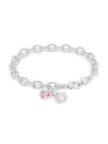 JUDITH RIPKA La Petite Sterling Silver & Pink Crystal Charm Bracelet,0400099365338