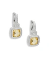 JUDITH RIPKA Natalie Sterling Silver, Canary Crystal & White Topaz Cushion Drop Earrings,0400099365308