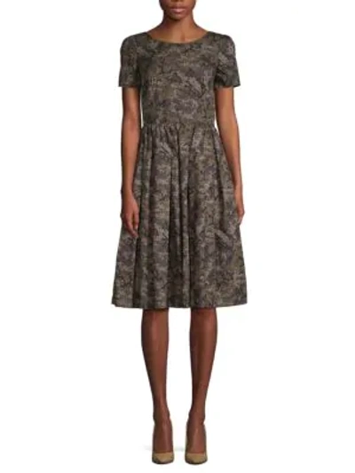 Dolce & Gabbana Printed Cotton Fit-&-flare Dress In Dark Green Multi