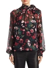 SAKS FIFTH AVENUE COLLECTION FLORAL-PRINT SILK NECK TIE BLOUSE,0400097746145