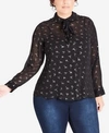 CITY CHIC TRENDY PLUS SIZE SHEER PRINTED BLOUSE