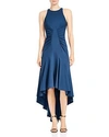 HALSTON HERITAGE SLEEVELESS RUCHED HIGH/LOW GOWN,MEC162115