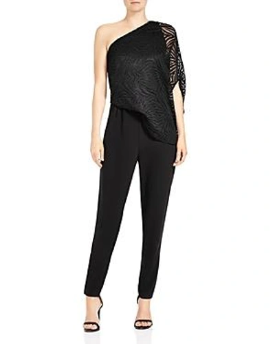 Halston Heritage One-shoulder Lace Jumpsuit W/ Beading In Black