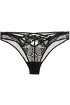 AGENT PROVOCATEUR ESSIE SATIN-TRIMMED LEAVERS LACE AND STRETCH-TULLE BRIEFS