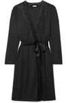 HANRO AVA LACE AND VELVET-TRIMMED MODAL AND SILK-BLEND ROBE