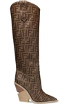 FENDI LOGO-PRINT COATED-CANVAS KNEE BOOTS