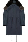 CALVIN KLEIN 205W39NYC WOMAN SHEARLING-TRIMMED COTTON AND WOOL-BLEND HOODED COAT NAVY,AU 4230358016322990