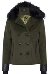 LINE LINE WOMAN DREW DOUBLE-BREASTED FAUX FUR-TRIMMED WOOL-BLEND COAT ARMY GREEN,3074457345618751693