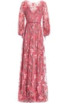 MARCHESA NOTTE OPEN-BACK EMBROIDERED TULLE MAXI DRESS,3074457345622771184