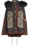 PETER PILOTTO WOMAN SHEARLING-TRIMMED SHELL-PANELED TWEED HOODED JACKET NAVY,AU 14693524283943408