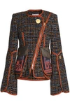 PETER PILOTTO WOMAN EMBROIDERED SHELL-PANELED TWEED JACKET MIDNIGHT BLUE,AU 5016545970295917