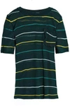 SONIA RYKIEL RUFFLE-TRIMMED STRIPED SILK AND COTTON-BLEND SWEATER,3074457345619519257