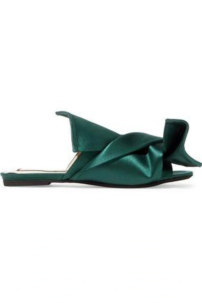 N°21 Knotted Duchesse Satin Slides In Forest Green
