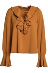SEE BY CHLOÉ SEE BY CHLOÉ WOMAN RUFFLED CREPE TOP CAMEL,3074457345619487273
