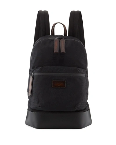 Berluti Volume Leather-trimmed Jacquard Backpack In Black