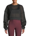 Alo Yoga Row Mesh Sheer Cropped Pullover Sweatshirt, Black