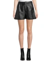 Frame High-rise Pleated Leather Shorts In Black