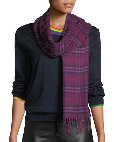 Burberry The Classic Vintage Check Cashmere Scarf In Dark Violet