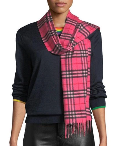 Burberry The Classic Vintage Check Cashmere Scarf In Bright Pink