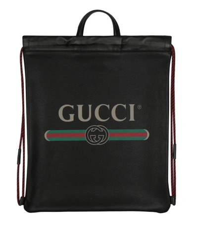 Gucci Vintage Logo Printed Drawstring Backpack In Nero