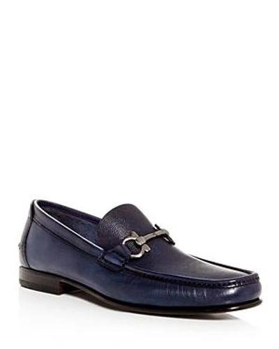 Ferragamo Men's Fiordi Leather Moc-toe Loafers In Navy