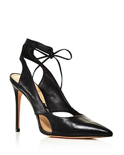 Schutz Women's Sharon Cutout Leather Ankle-tie Pumps In Black Leather