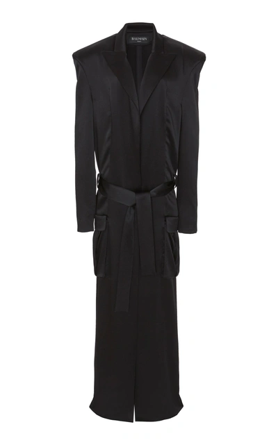 Balmain Satin Duster Coat In Black