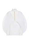 Balmain Mockneck Pleated Twist Chiffon Dress In White