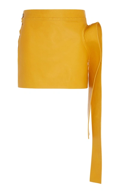 Jw Anderson Asymmetric Ruffled Leather Mini Skirt In Orange