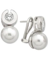 MAJORICA STERLING SILVER IMITATION PEARL & CRYSTAL DROP EARRINGS